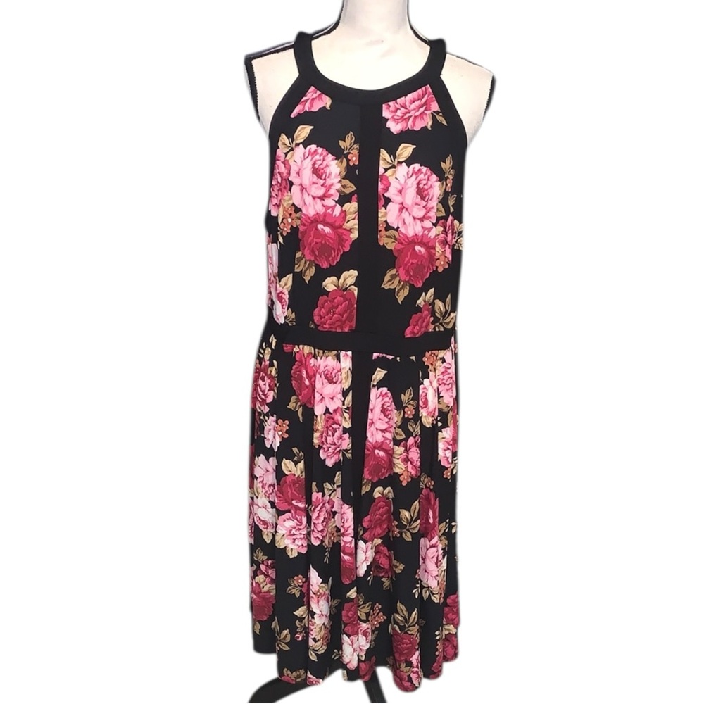 Torrid Women Black Pink Floral Tank Racerback Midi Spring Picnic Dress